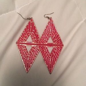 Cute red and gold diamond shaped earrings